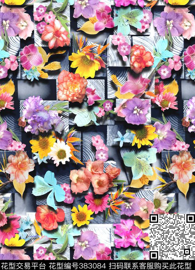 几何立体花卉未来感数码印花花型下载（图片编号: 383084） - 瓦栏（Walan）