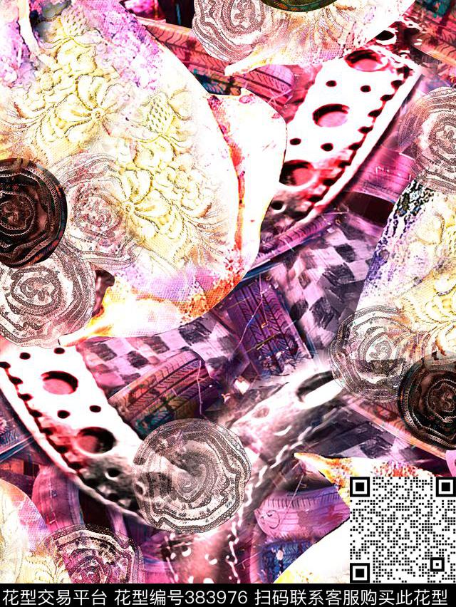 数码印花蕾丝肌理蕾丝数码印花花型下载（图片编号: 383976） - 瓦栏（Walan）