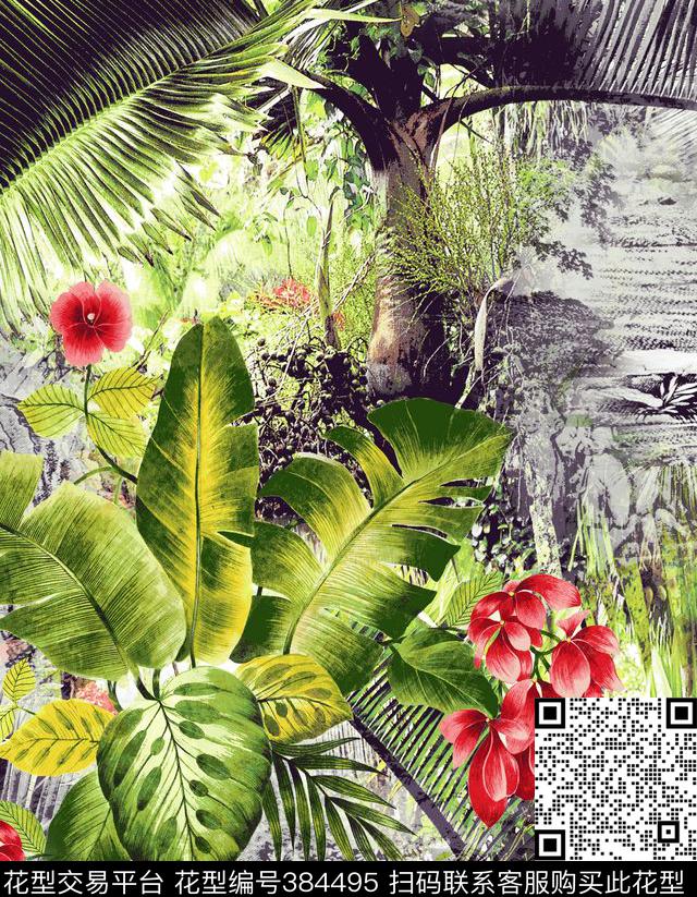 热带风景 - 384495 - 热带 热带风景元素 - 数码印花花型 － 女装花型设计 － 瓦栏