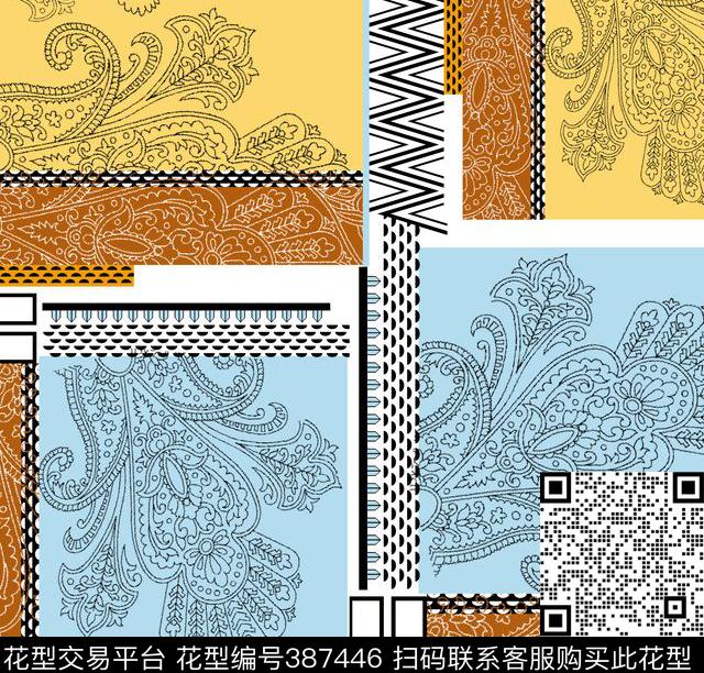 乱方格乱格琵琶花琵琶花传统印花花型下载（图片编号: 387446） - 瓦栏（Walan）