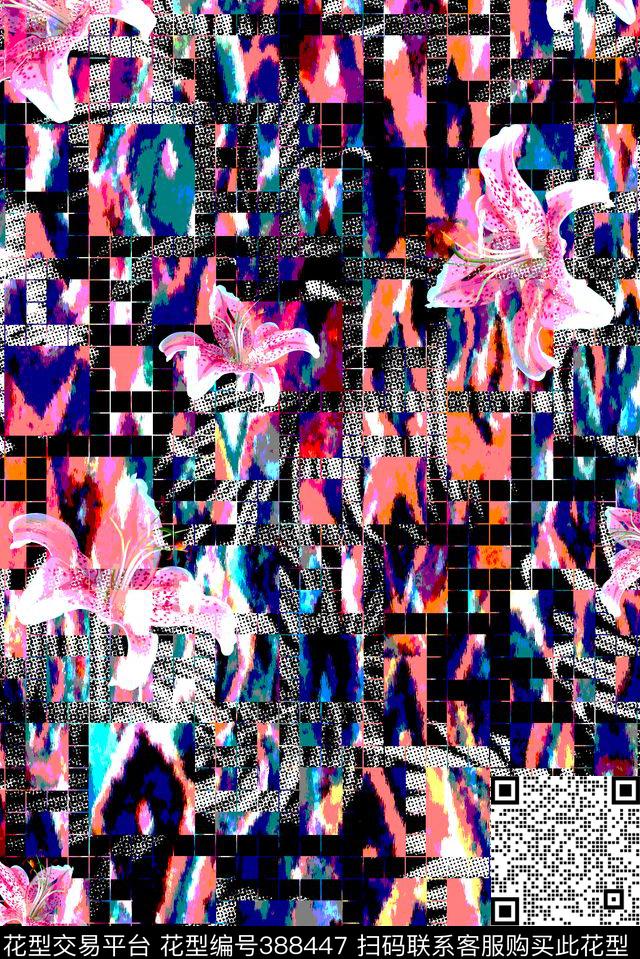 热带网点百合数码印花花型下载（图片编号: 388447） - 瓦栏（Walan）
