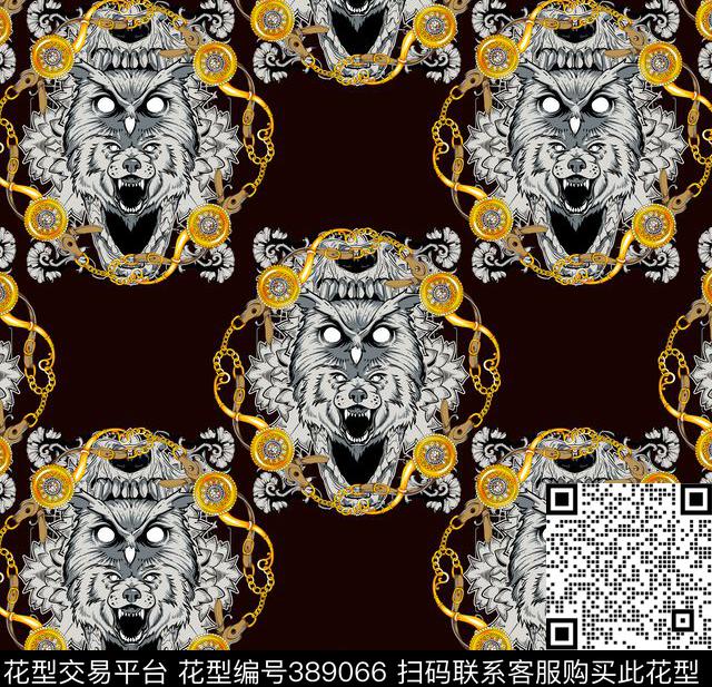 动物狼猫头鹰数码印花花型下载（图片编号: 389066） - 瓦栏（Walan）