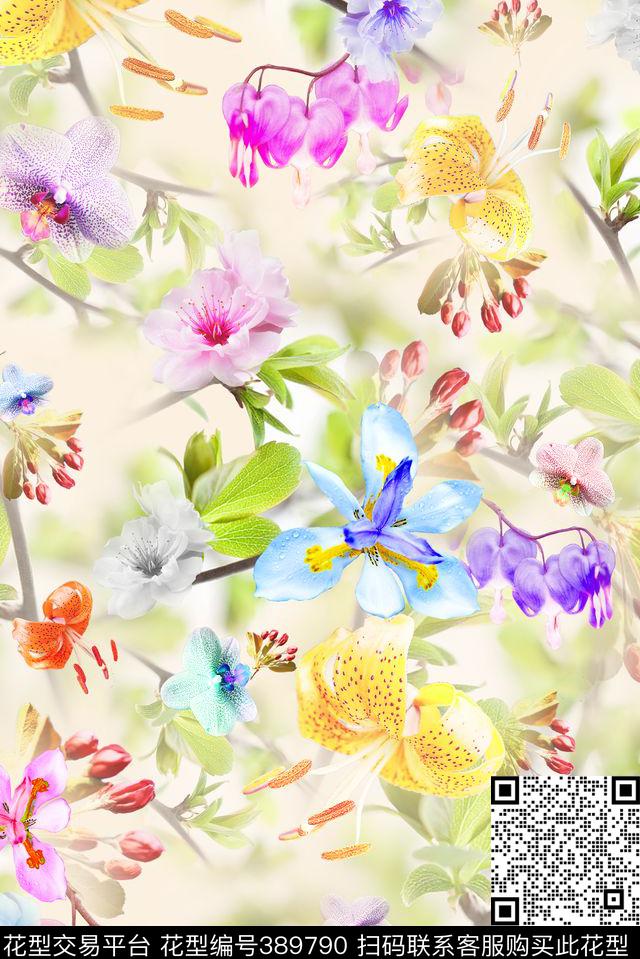 花卉春夏小清新数码印花花型下载（图片编号: 389790） - 瓦栏（Walan）