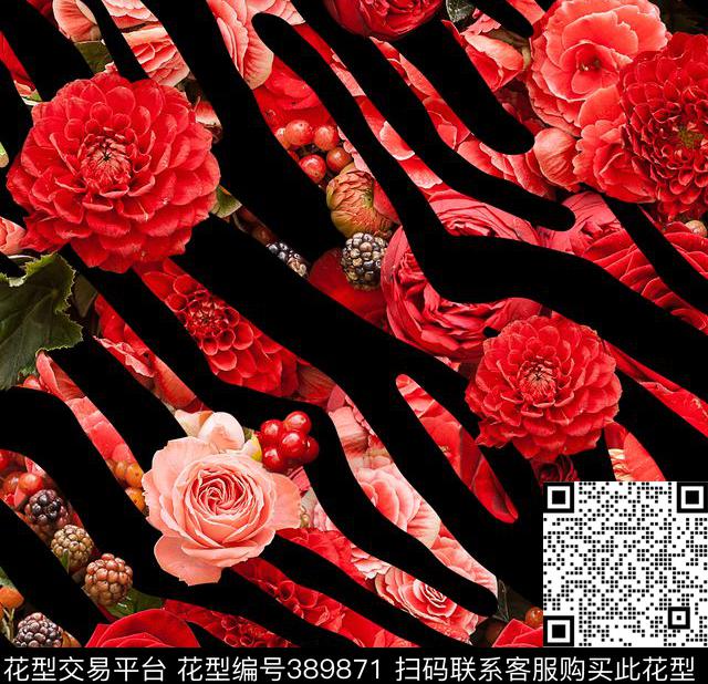 斑马纹玫瑰花纹理花型数码印花花型下载（图片编号: 389871） - 瓦栏（Walan）