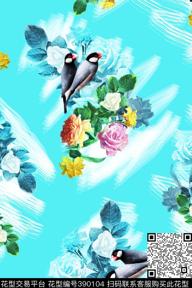 女装鸟儿春夏数码印花花型下载（图片编号: 390104） - 瓦栏（Walan）