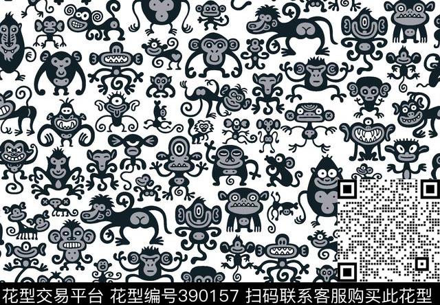 中国风猴子传统印花花型下载（图片编号: 390157） - 瓦栏（Walan）