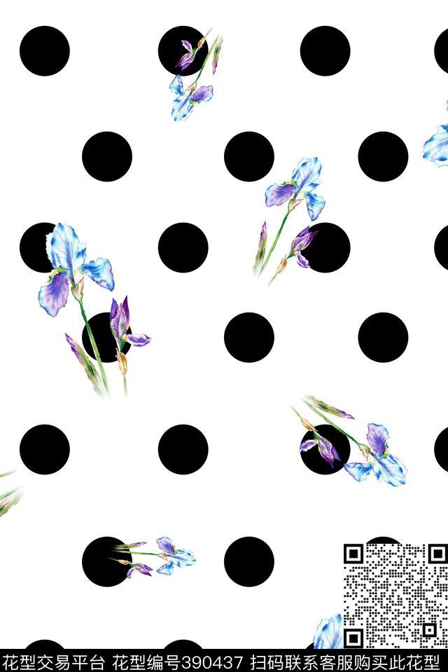 波点花卉女装数码印花花型下载（图片编号: 390437） - 瓦栏（Walan）