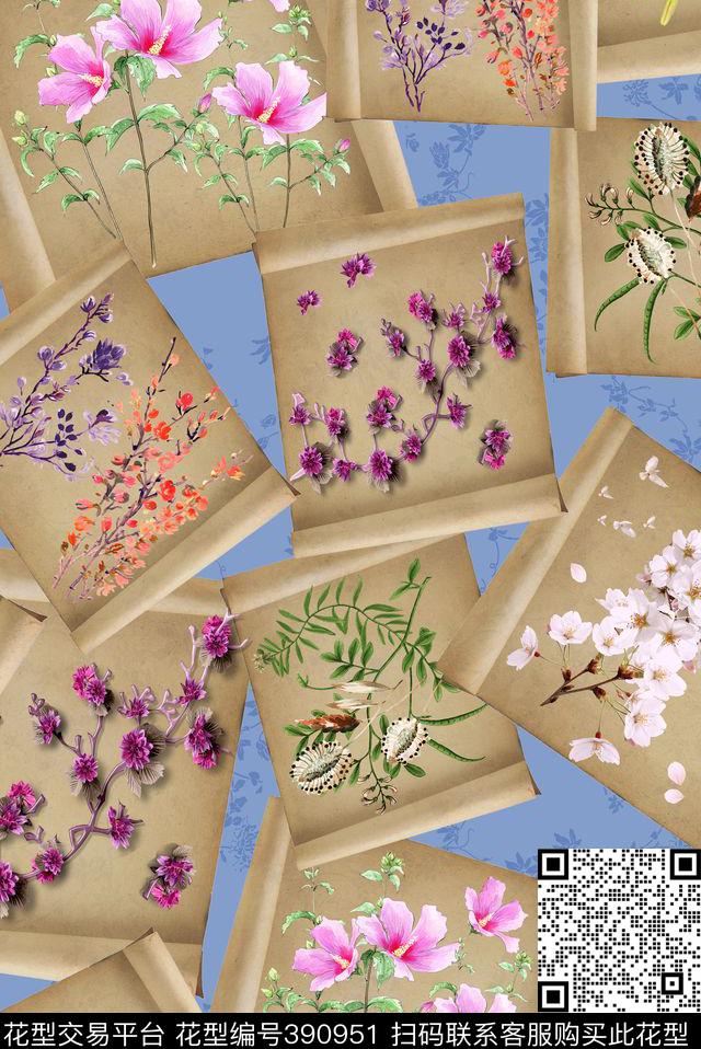 多品种花乱花迷彩树叶数码印花花型下载（图片编号: 390951） - 瓦栏（Walan）
