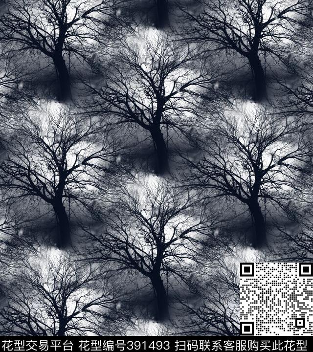 风景树休闲数码印花花型下载（图片编号: 391493） - 瓦栏（Walan）