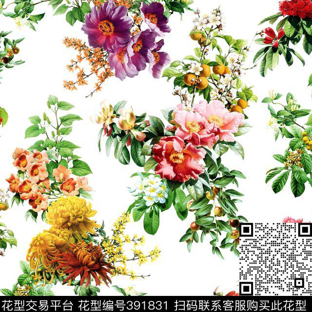 茶花花卉牡丹花数码印花花型下载（图片编号: 391831） - 瓦栏（Walan）