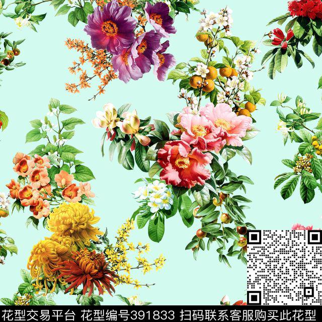 时尚流行茶花牡丹花数码印花花型下载（图片编号: 391833） - 瓦栏（Walan）