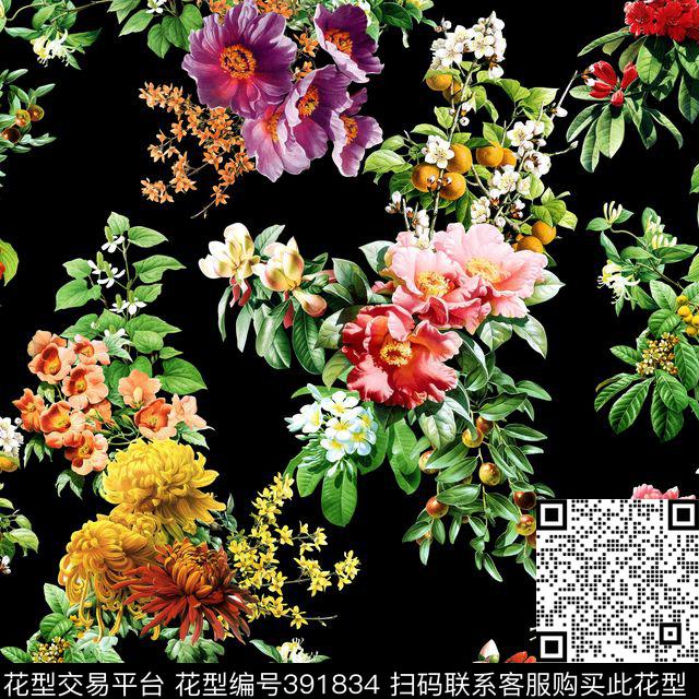 时尚流行茶花牡丹花数码印花花型下载（图片编号: 391834） - 瓦栏（Walan）
