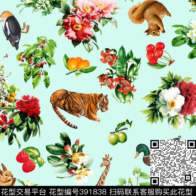 时尚流行花卉动物数码印花花型下载（图片编号: 391838） - 瓦栏（Walan）
