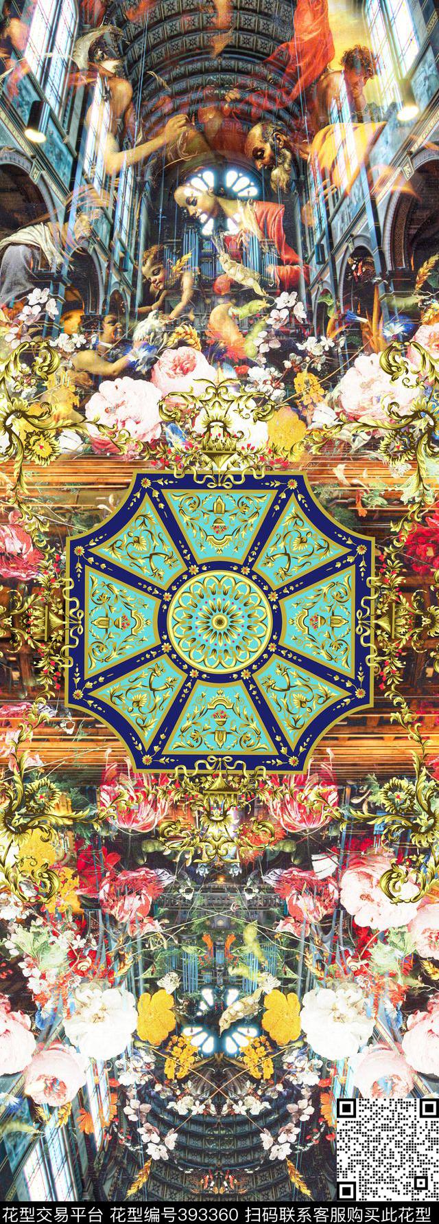 复古教堂油画数码印花花型下载（图片编号: 393360） - 瓦栏（Walan）