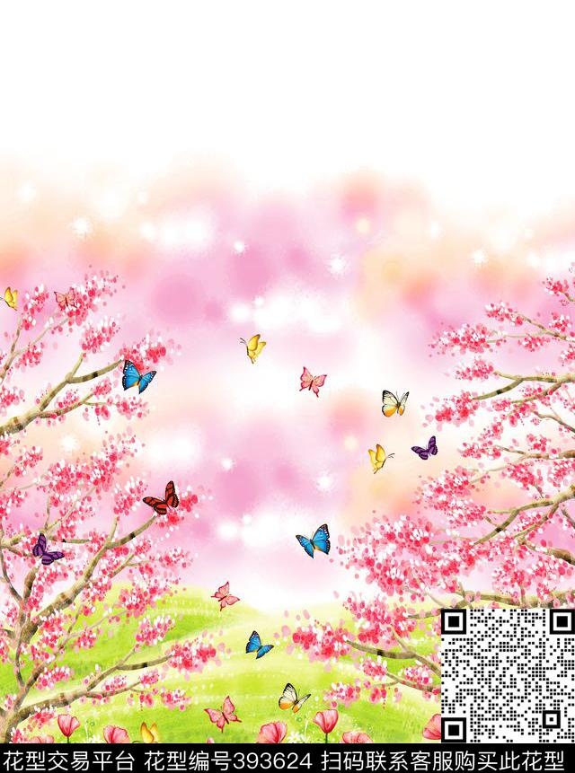 蝴蝶花休闲数码印花花型下载（图片编号: 393624） - 瓦栏（Walan）