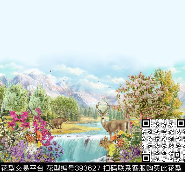 休闲动物河流数码印花花型下载（图片编号: 393627） - 瓦栏（Walan）