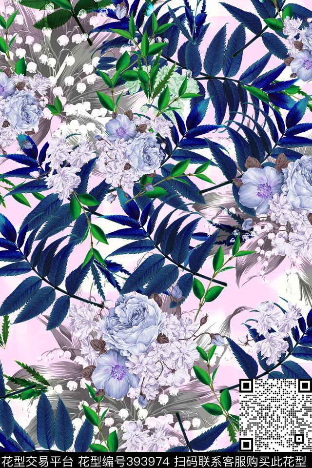 淡雅植物花卉数码印花花型下载（图片编号: 393974） - 瓦栏（Walan）