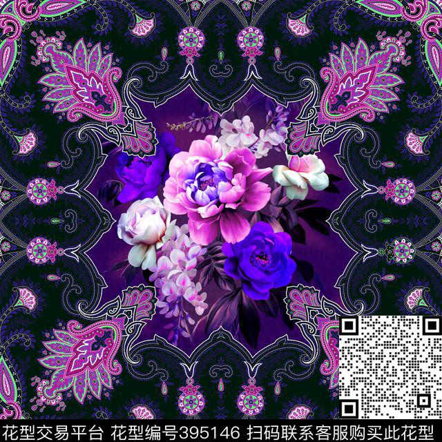 欧式佩斯利花卉数码印花花型下载（图片编号: 395146） - 瓦栏（Walan）