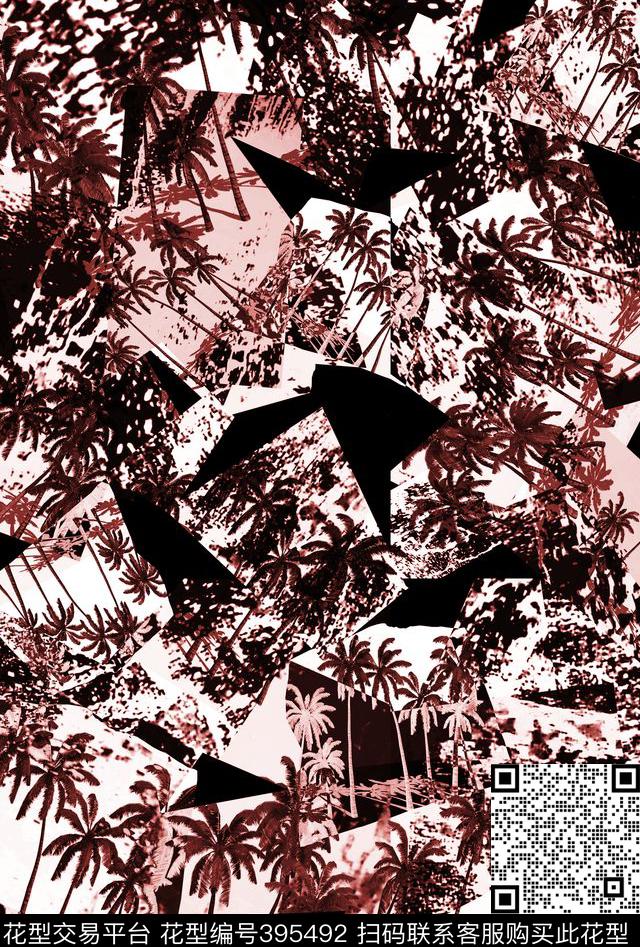椰树棕榈树度假传统印花花型下载（图片编号: 395492） - 瓦栏（Walan）