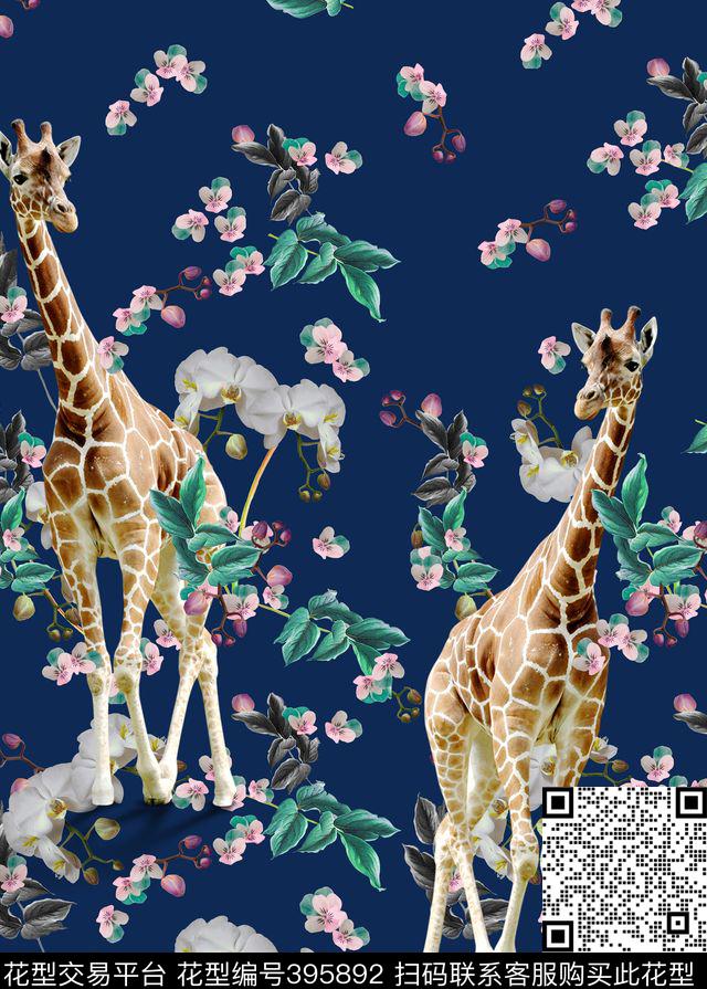 乱花长颈鹿定位动物数码印花花型下载（图片编号: 395892） - 瓦栏（Walan）