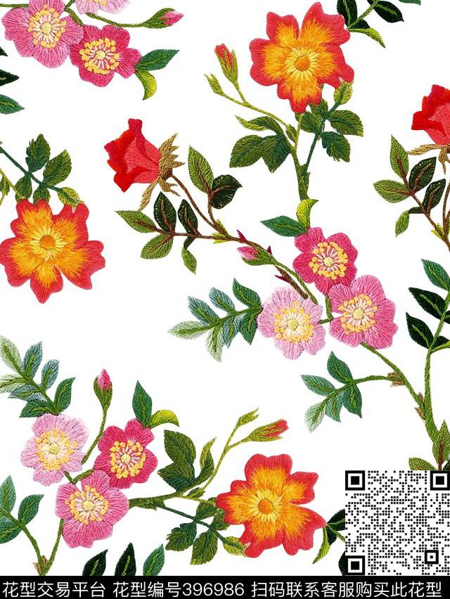 花卉绣花数码印花花卉数码印花花型下载（图片编号: 396986） - 瓦栏（Walan）