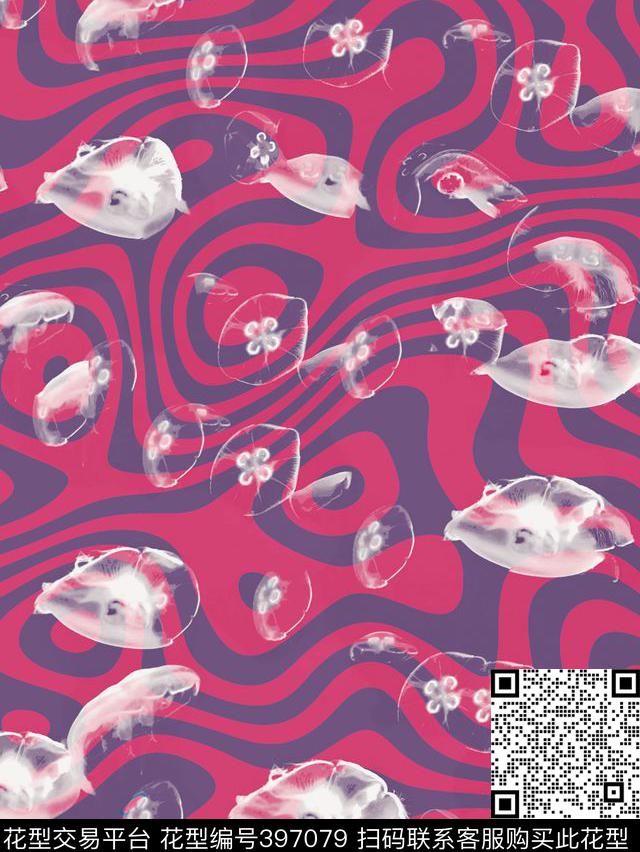 浮游海洋水母数码印花花型下载（图片编号: 397079） - 瓦栏（Walan）