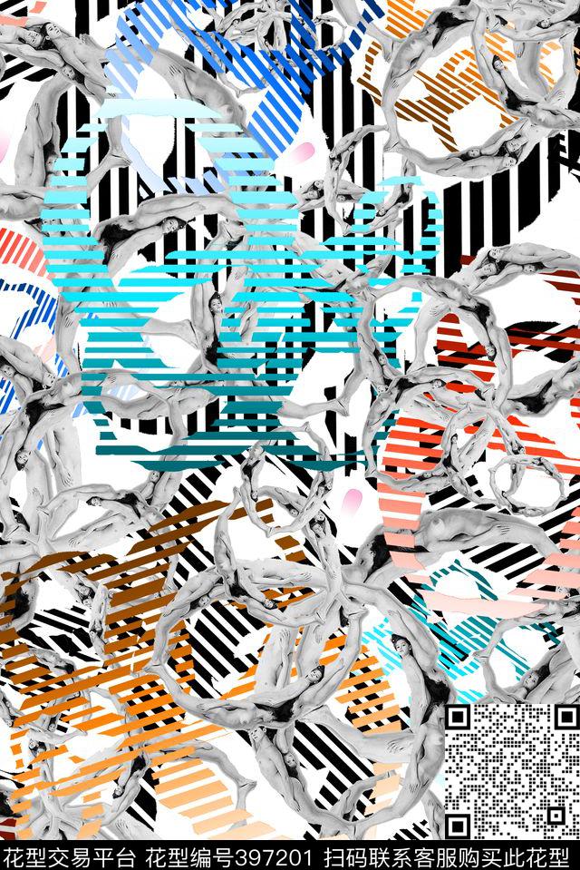 条纹几何抽象数码印花花型下载（图片编号: 397201） - 瓦栏（Walan）