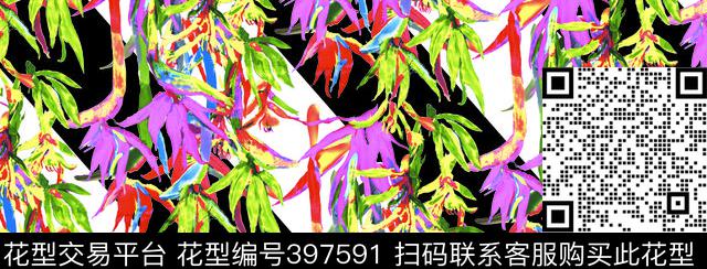 欧美条纹花朵传统印花花型下载（图片编号: 397591） - 瓦栏（Walan）