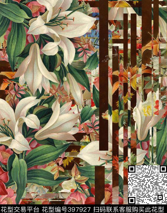 电子花卉解构连衣裙数码印花花型下载（图片编号: 397927） - 瓦栏（Walan）