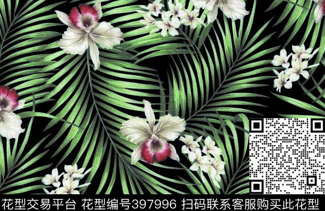欧美树叶花朵传统印花花型下载（图片编号: 397996） - 瓦栏（Walan）