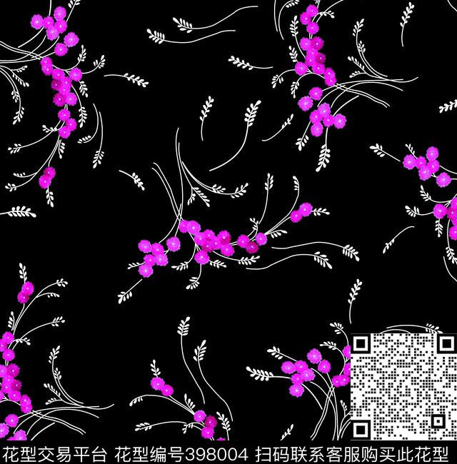 清新粉色藤蔓小花数码传统印花花型下载（图片编号: 398004） - 瓦栏（Walan）