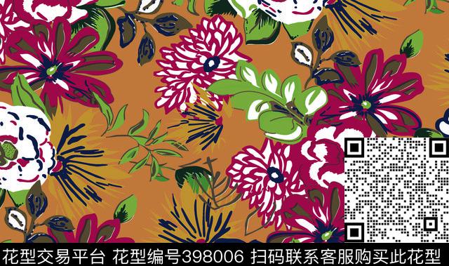 大花朵欧美印花传统印花花型下载（图片编号: 398006） - 瓦栏（Walan）