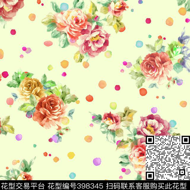 流行时尚水彩花卉波点数码印花花型下载（图片编号: 398345） - 瓦栏（Walan）