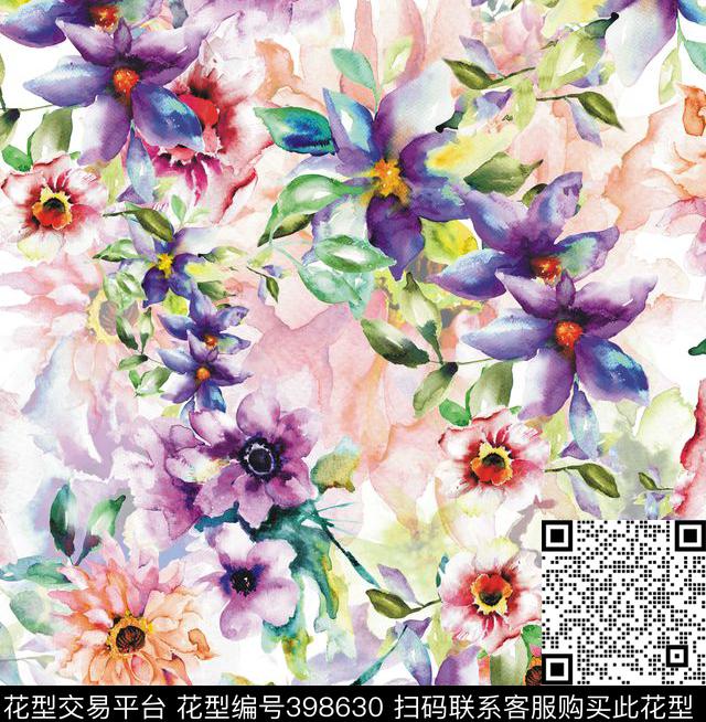 清新水彩数码印花花型下载（图片编号: 398630） - 瓦栏（Walan）