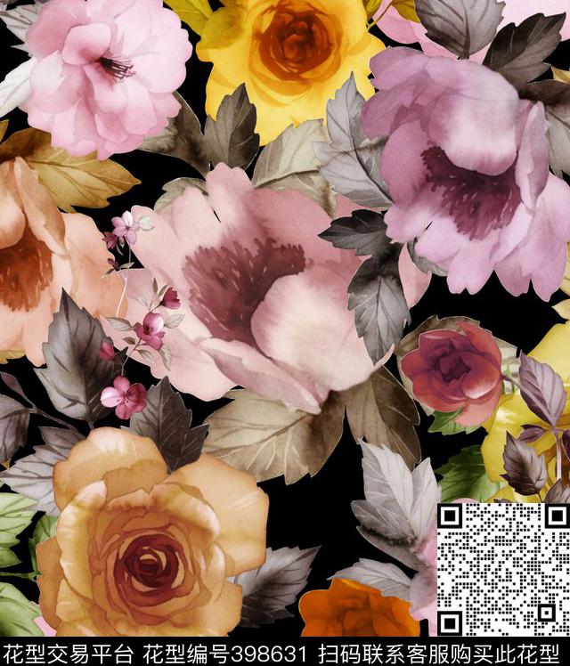 清新水彩数码印花花型下载（图片编号: 398631） - 瓦栏（Walan）