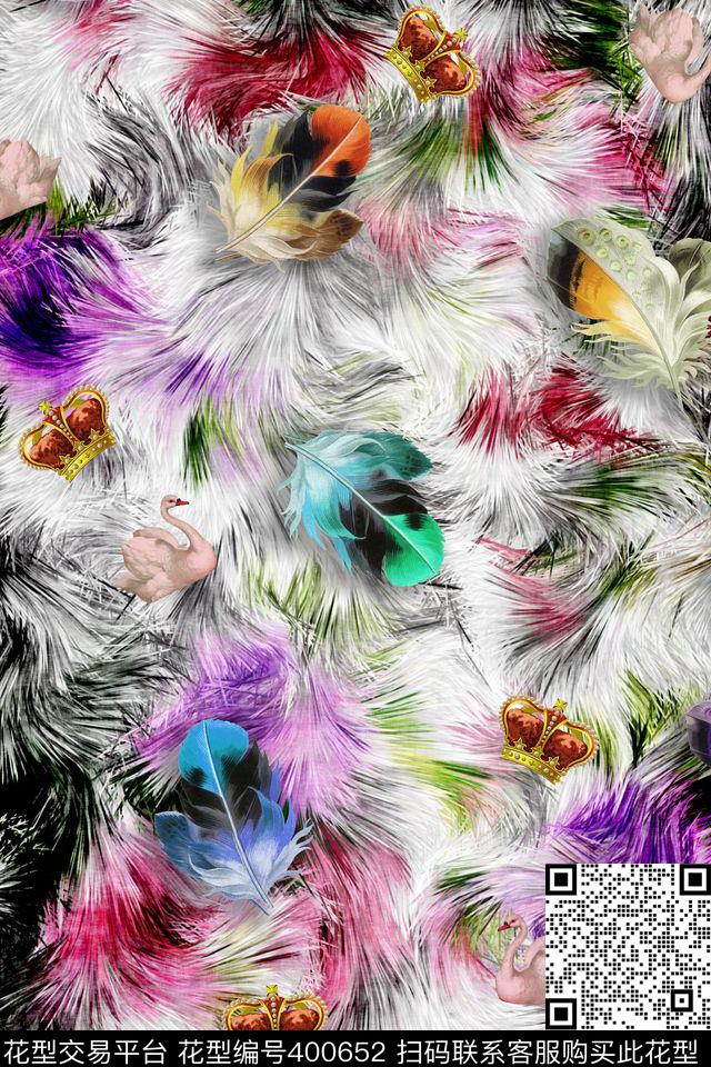 动物纹皇冠女装数码印花花型下载（图片编号: 400652） - 瓦栏（Walan）