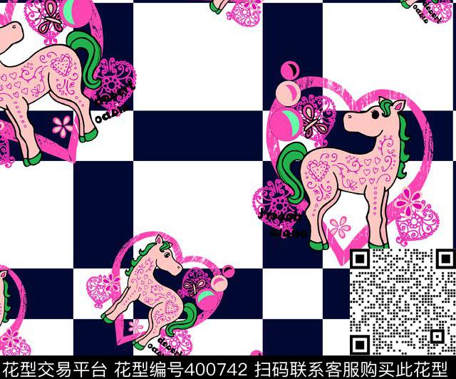 传统花型 - 400742 - 格子 小马 - 传统印花花型 － 女装花型设计 － 瓦栏