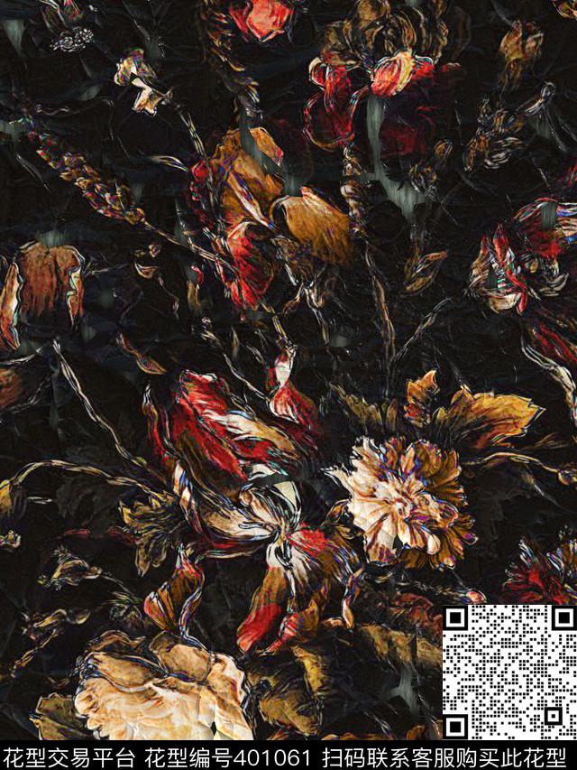 暗底复古黑与红数码印花花型下载（图片编号: 401061） - 瓦栏（Walan）