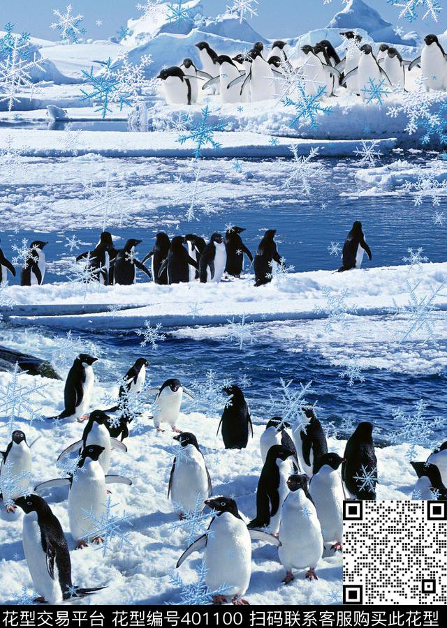 冰天雪地漫步南极洲数码印花花型下载（图片编号: 401100） - 瓦栏（Walan）