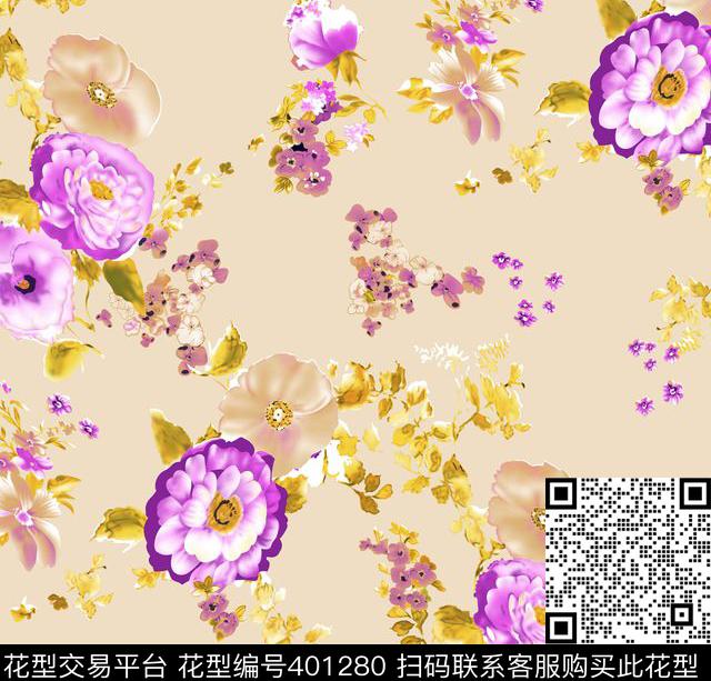 花卉碎花枝叶传统印花花型下载（图片编号: 401280） - 瓦栏（Walan）