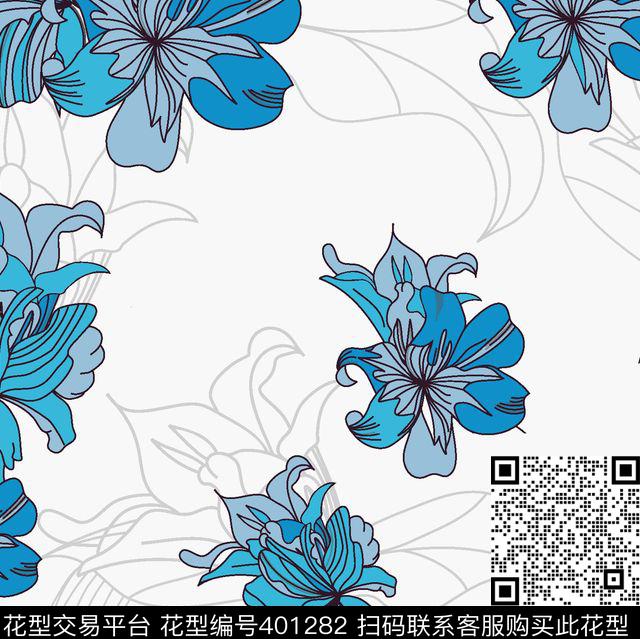 兰花艺术传统印花花型下载（图片编号: 401282） - 瓦栏（Walan）