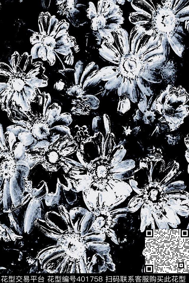 雏菊复古泥点数码印花花型下载（图片编号: 401758） - 瓦栏（Walan）