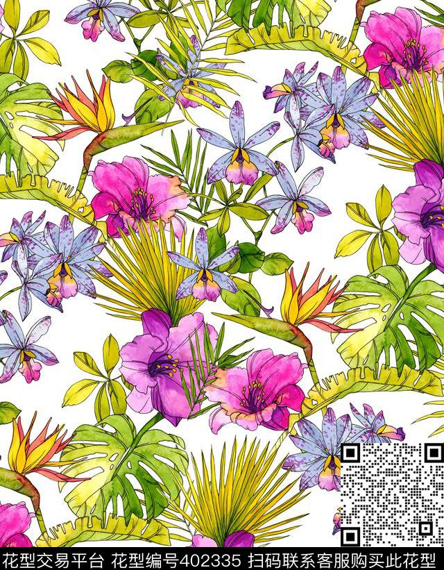 花卉热带风100元买断区数码印花花型下载（图片编号: 402335） - 瓦栏（Walan）