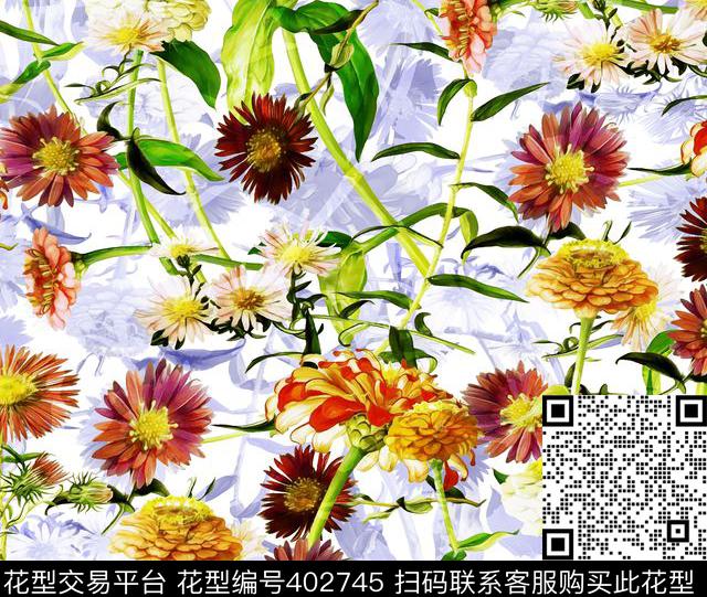 花卉清新100元买断区数码印花花型下载（图片编号: 402745） - 瓦栏（Walan）
