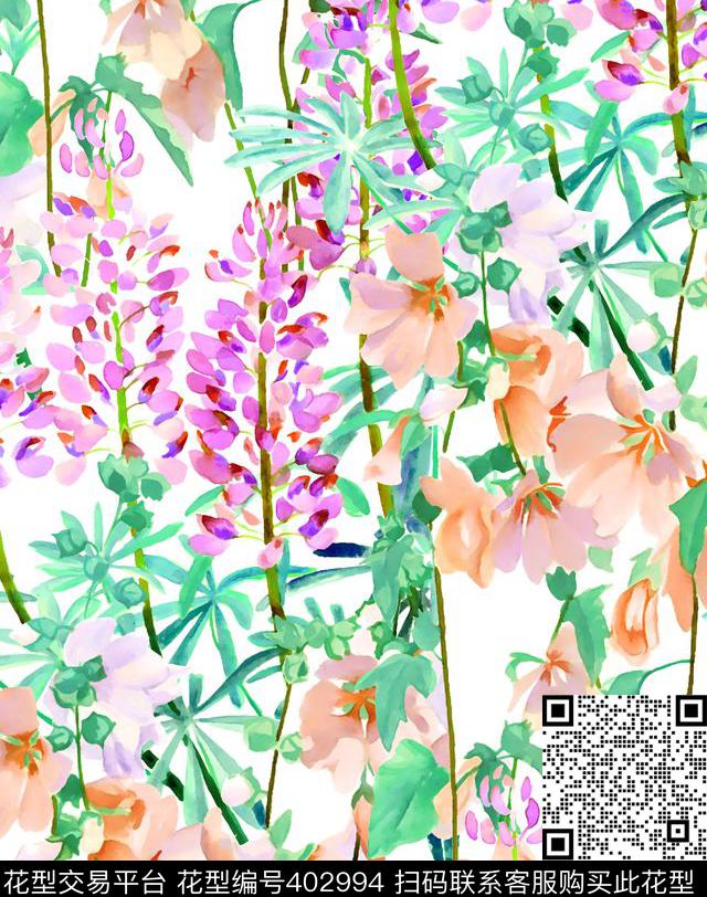 手绘花卉100元买断区数码印花花型下载（图片编号: 402994） - 瓦栏（Walan）
