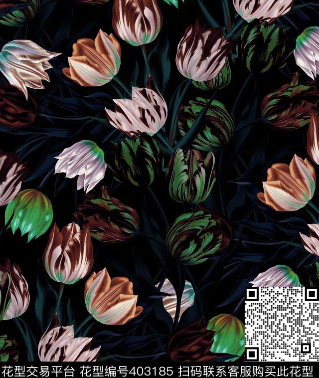 郁金香花卉100元买断区数码印花花型下载（图片编号: 403185） - 瓦栏（Walan）