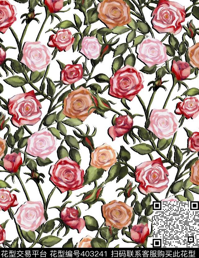 玫瑰蔷薇100元买断区数码印花花型下载（图片编号: 403241） - 瓦栏（Walan）
