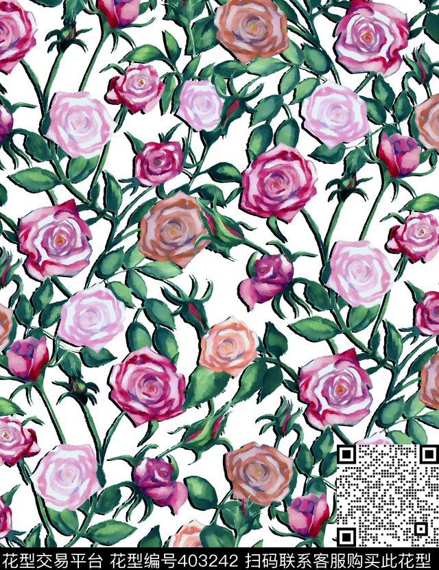 玫瑰蔷薇100元买断区数码印花花型下载（图片编号: 403242） - 瓦栏（Walan）