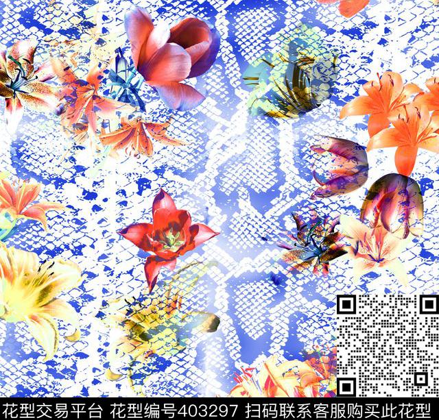 花卉蛇纹100元买断区数码印花花型下载（图片编号: 403297） - 瓦栏（Walan）