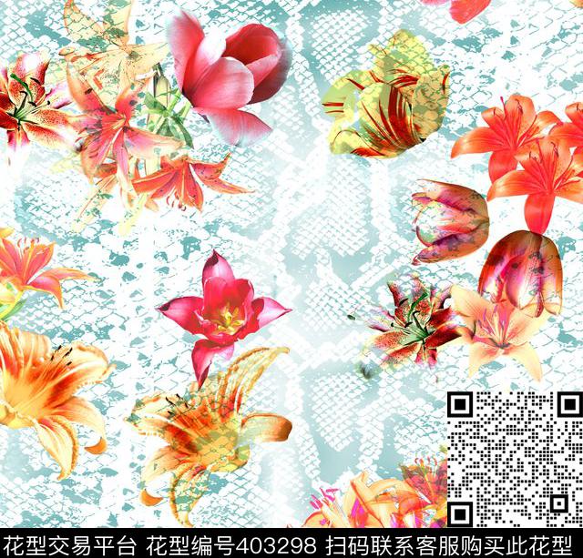 花卉蛇纹100元买断区数码印花花型下载（图片编号: 403298） - 瓦栏（Walan）